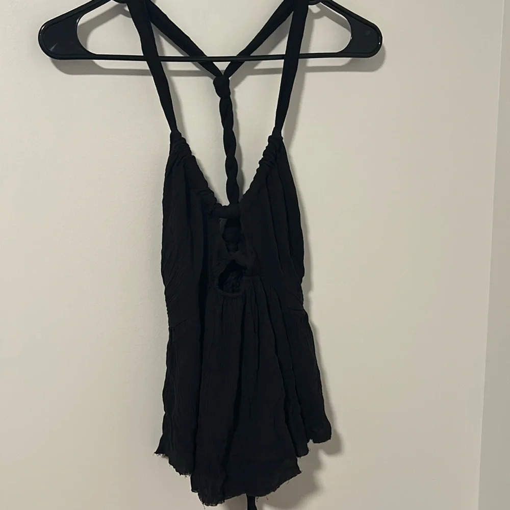 Urban Outfitters Black Braided Back Strap Blouse Boho Cottagecore Size Small